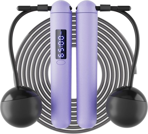 Jump Rope - Counting and Timing Jump Ropes, Tangle-free Steel Wire Skipping Rope with Ropeless, Adjustable Length Rechargeable, LED Display, for Men Women Fitness and Workout