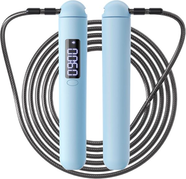 Smart Jump Rope – Customisable Calorie, Count and Time Settings Jump Ropes, Adjustable Steel Wire Skipping Rope with LED Display, for Men Women Fitness and Workout